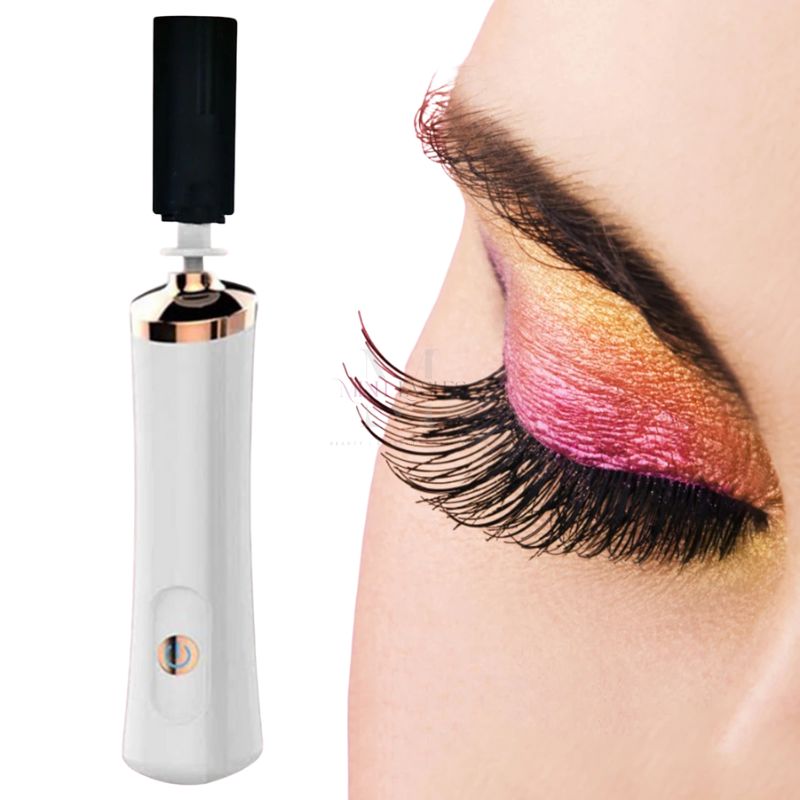 Electric eyelash glue shaker being used to mix lash adhesive before applying eyelash extensions.