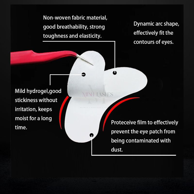Close-up of hydrogel lint-free eye gel patch material used for eyelash extension treatments.