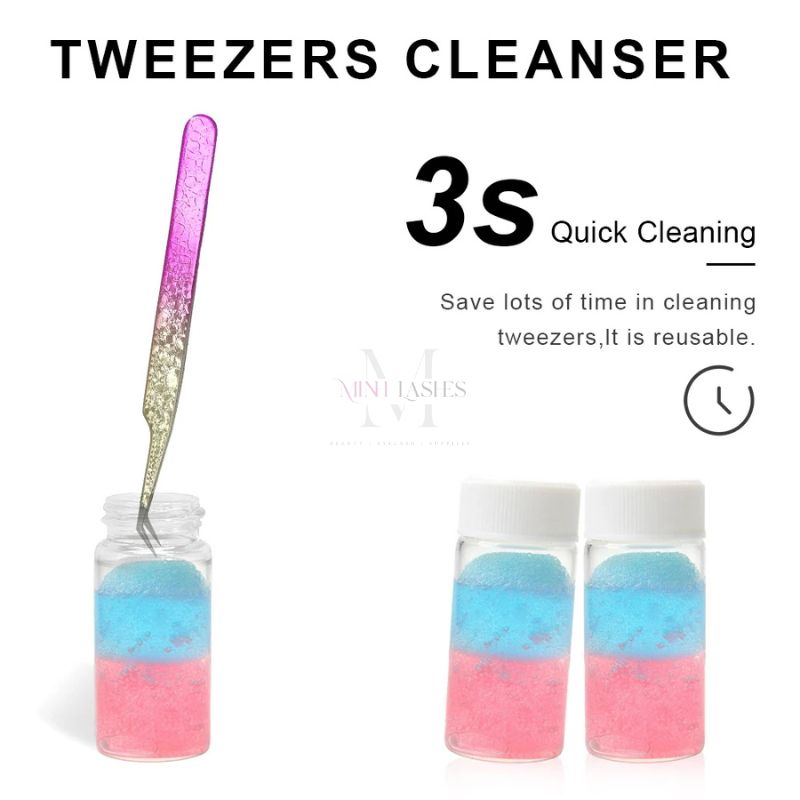 Tweezers cleanser ball for eyelash technicians, designed to remove lash glue residue in just 3 seconds.