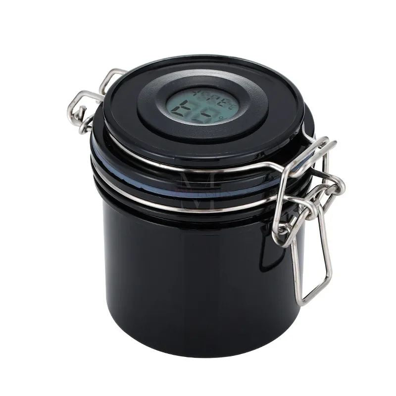 Black lash glue storage tank with digital humidity display for professional lash use.