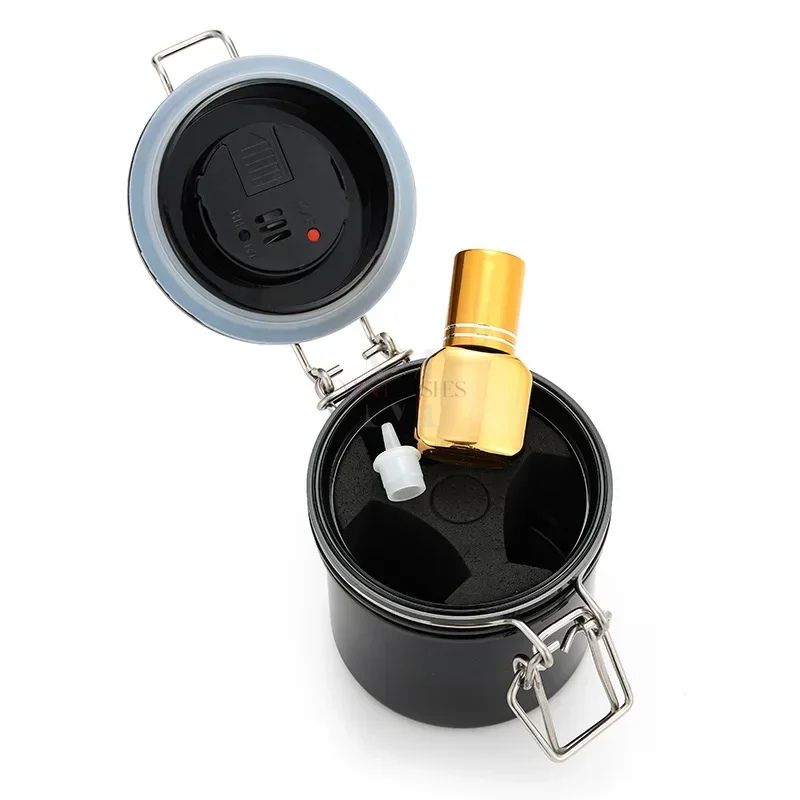 Lash glue storage tank holding eyelash adhesive bottle, maintaining optimal humidity.