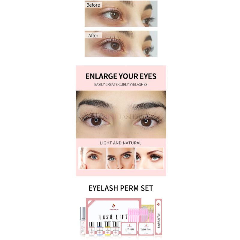 Model showing natural lash lift results with curled eyelashes