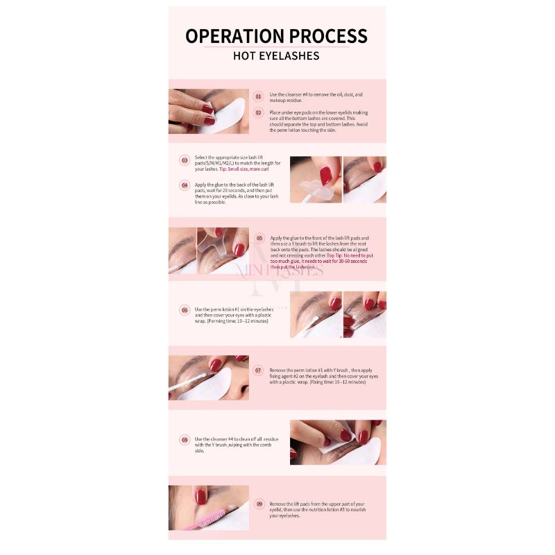 Step by step lash lift operation process using eyelash perm kit
