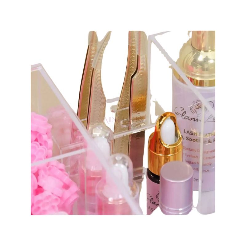 Acrylic lash organizer holding micro brushes, disposable tools and lash accessories