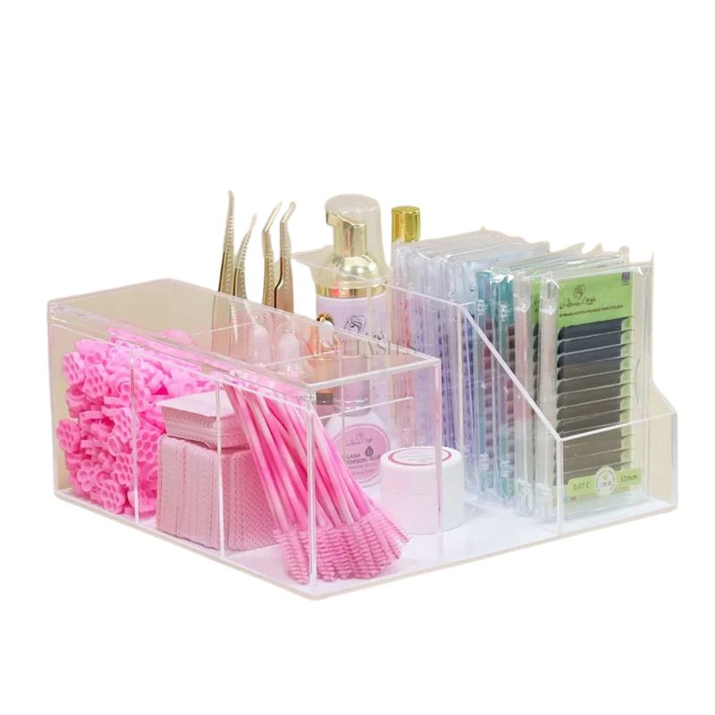 Acrylic lash organizer holding micro brushes, disposable tools and lash accessories