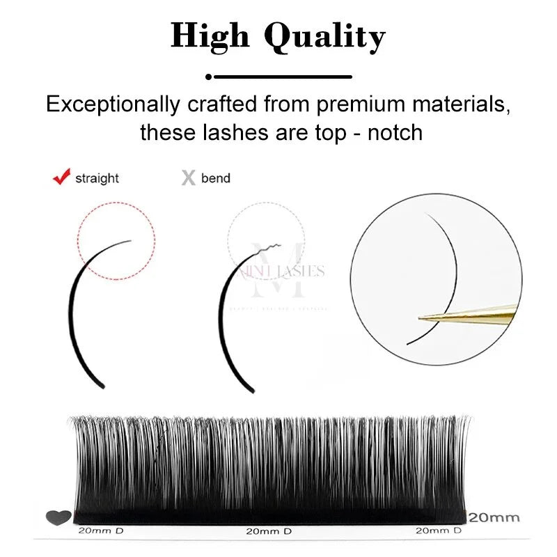 High quality eyelash fiber showing straight and consistent lashes by Minh Lashes Beauty Supplies