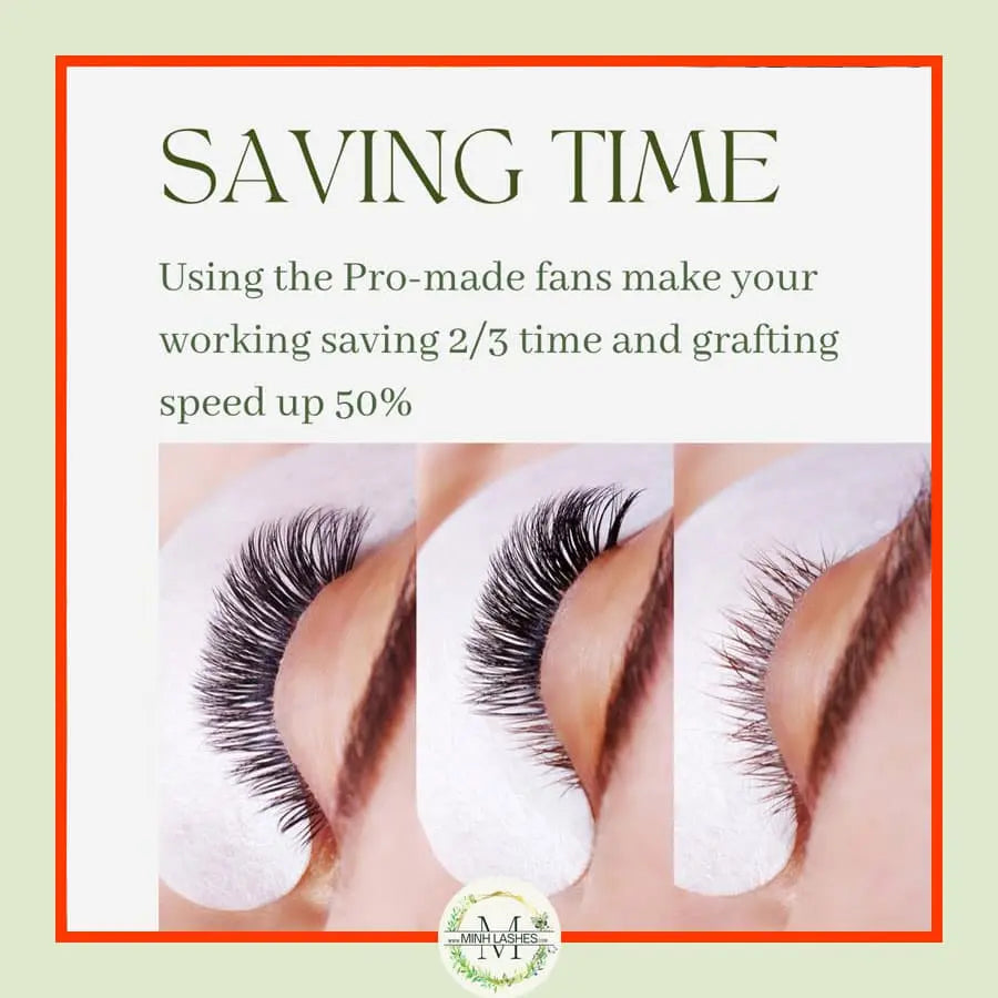 Premade volume lash fans creating full fluffy eyelash extensions while saving time for professional lash artists.