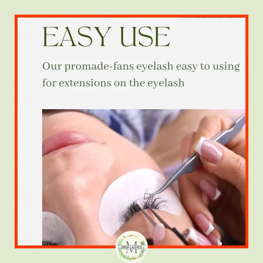 Lash artist applying premade volume lash fans for eyelash extensions using professional technique by Minh Lashes Australia.