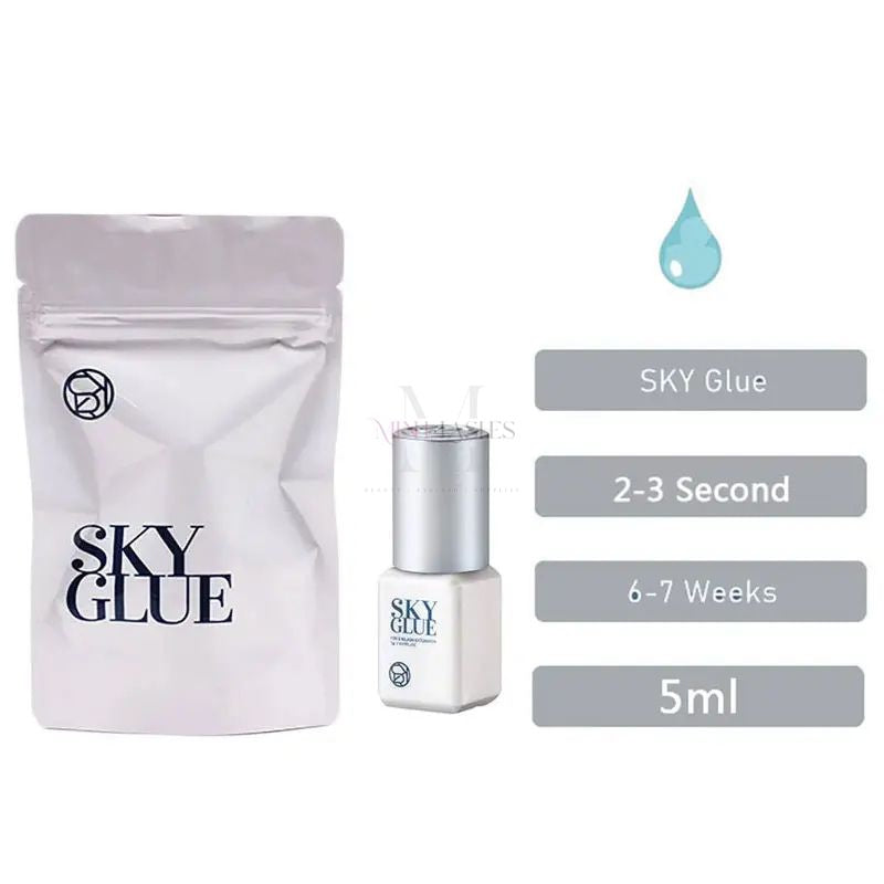 SKY Glue silver cap eyelash extension adhesive with 2–3 second drying time and 6–7 weeks retention